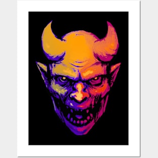 Demon head retro wave Posters and Art